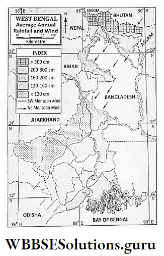 WBBSE Notes For Class 9 Geography and Environment Chapter 8 West Bengal Average Annual Rainfall And Wind In West Bengal