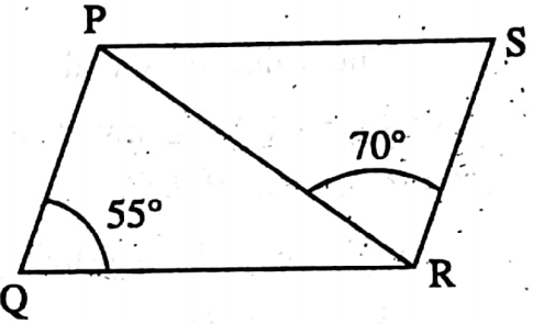 WBBSE Solutions For Class 9 Maths Geometry Chapter 1 Properties Of Parallelogram Angle PRO Of The Parallelogram PQRS Is 55 Degrees