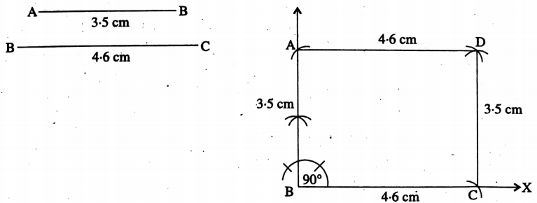WBBSE Solutions For Class 8 Maths Geometry Chapter 1 Revision Draw A Rectangle ABCD Where AB = 3.5cm, BC = 4.6cm