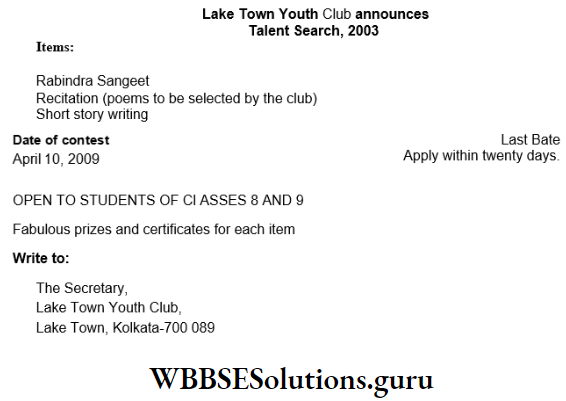 WBBSE Solutions For Class 8 English Writing Skills Letter Writing Advertisement Appearead In Telegram