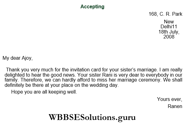 WBBSE Solutions For Class 8 English Writing Skills Letter Writing Marriage Of Your Sister-1