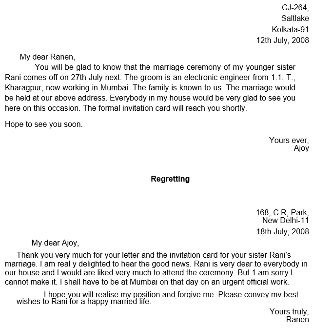 WBBSE Solutions For Class 8 English Writing Skills Letter Writing Marriage Of Your Sister