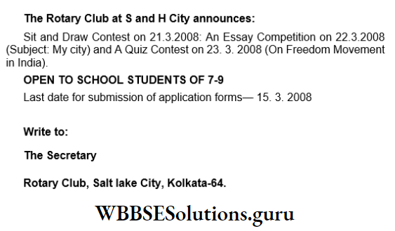 WBBSE Solutions For Class 8 English Writing Skills Letter Writing Rotary Club At Salt Lake City Announces
