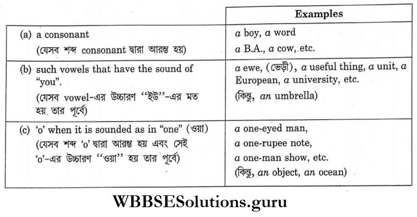 WBBSE Solutions For Class 9 English Functional Grammar Chapter 3 Articles A is used before
