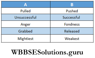 WBBSE Solutions For Class 8 English Reading Skill Seen Lesson 1 The Wind Cap Match The Word IN A With B Answer