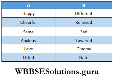 WBBSE Solutions For Class 8 English Reading Skill Seen Lesson 5 Princess September Match The Words In A With Their Opposite Meaning In B