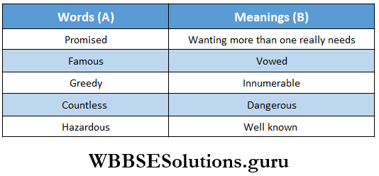 WBBSE Solutions For Class 8 English Reading Skill Seen Lesson 7 A Kings Tale Match The Words In A With Meaning In B