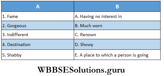 WBBSE Solutions For Class 8 English Reading Skill Unseen Detailed Reading Match The Word A With B